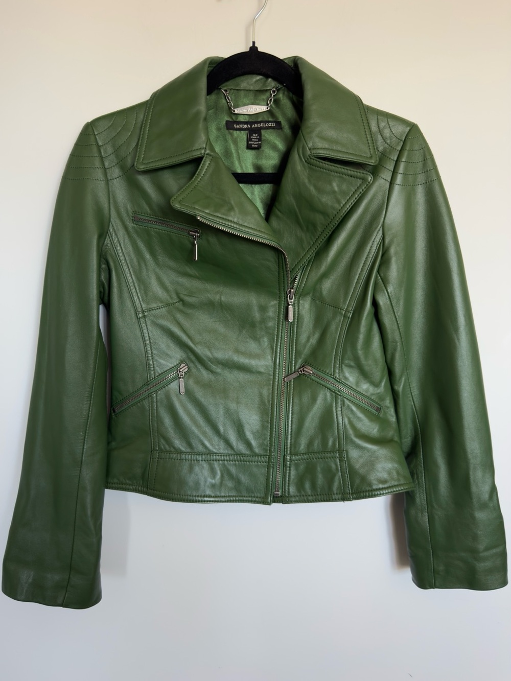 Sandra Angelozzi Green Leather Motorcycle Jacket
